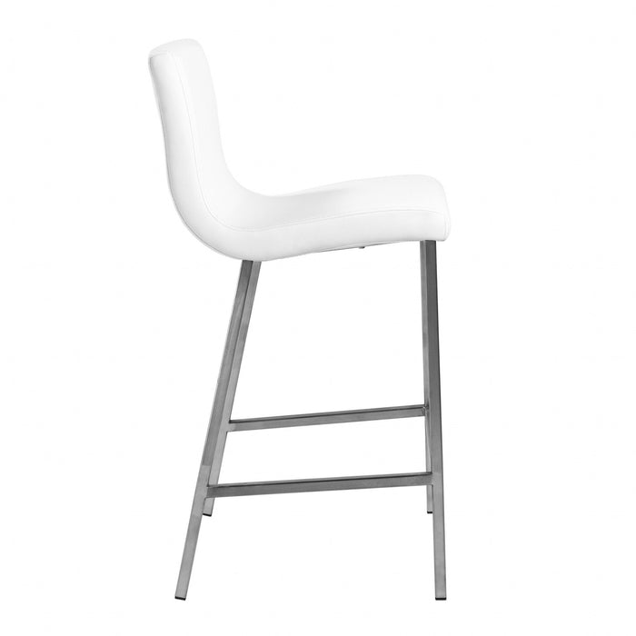 Low Back Counter Height Bar Chairs (Set of 2) - White / Silver