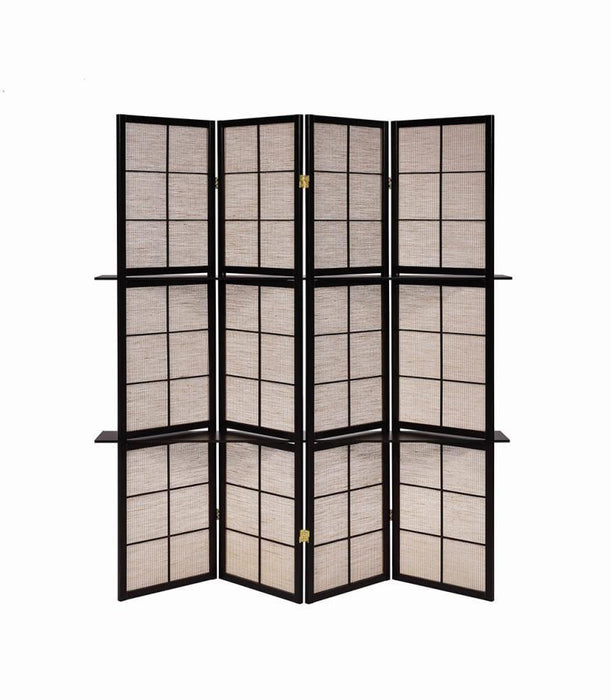 Iggy - 4-Panel Folding Screen With Removable Shelves Tan And - Cappuccino - Simple Home Plus