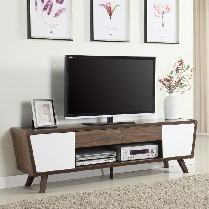 Alvin - 2-Drawer TV Console - Dark Walnut And Glossy White - Simple Home Plus