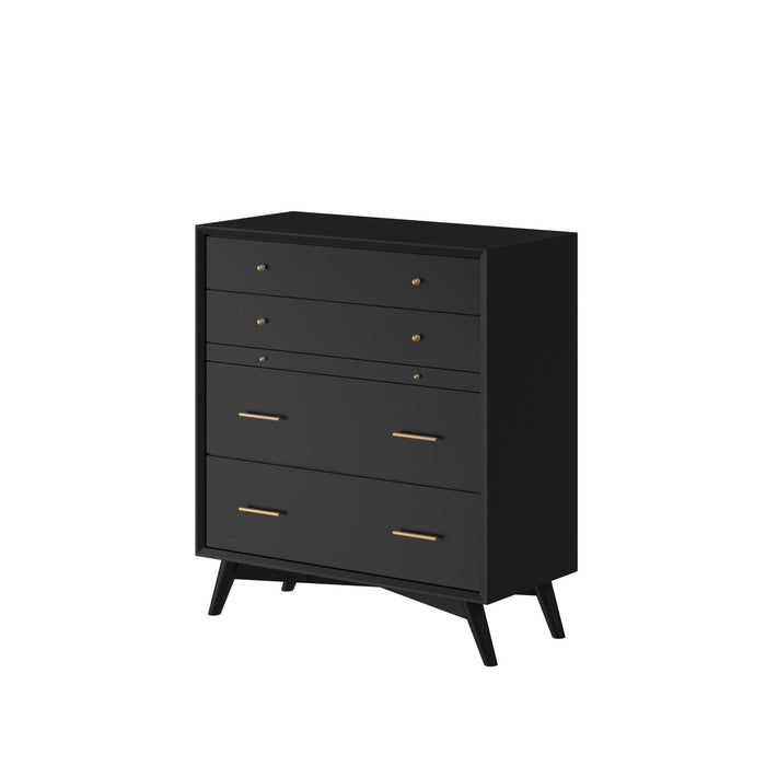 Solid Wood Four Drawer Chest - Black