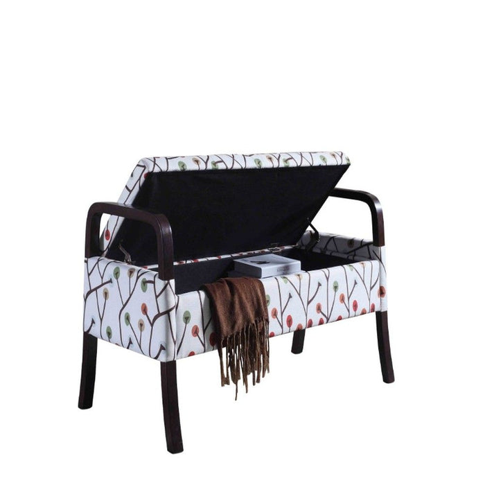 Upholstered Polyester Floral Entryway Bench With Flip Top - Dark Brown / Blue