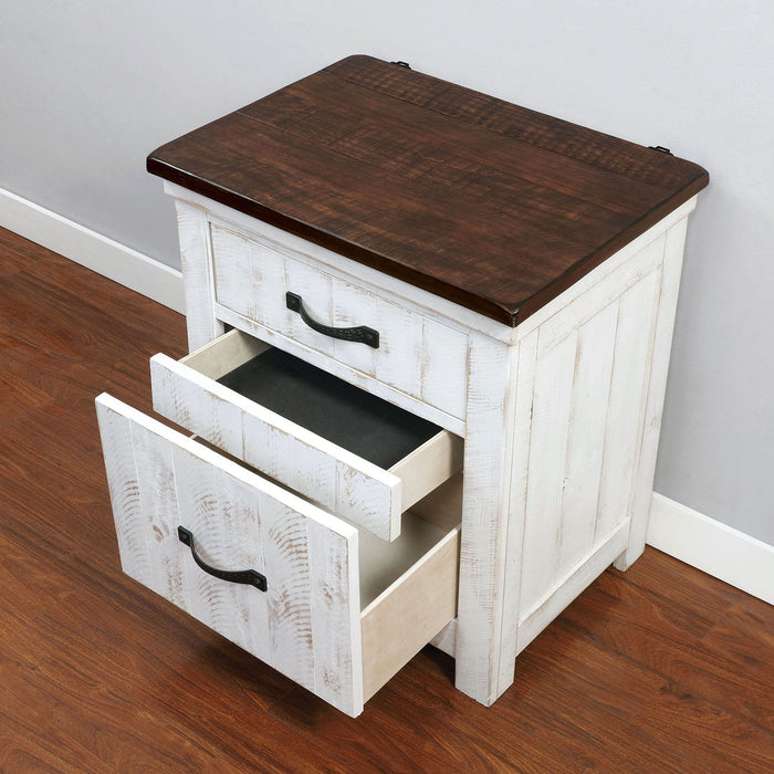 Alyson - Nightstand With USB Plug - Distressed White / Walnut - Simple Home Plus