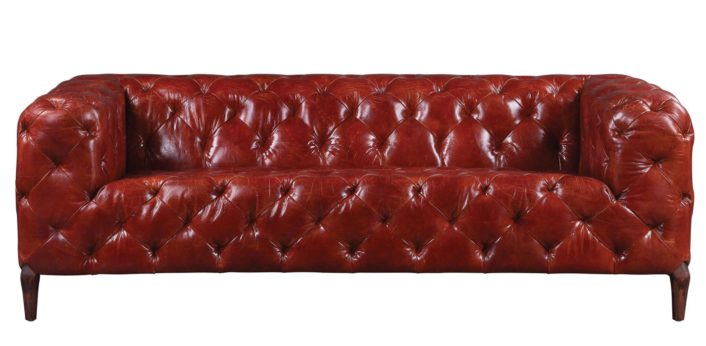 Top Grain Leather Sofa With Black Legs - Merlot