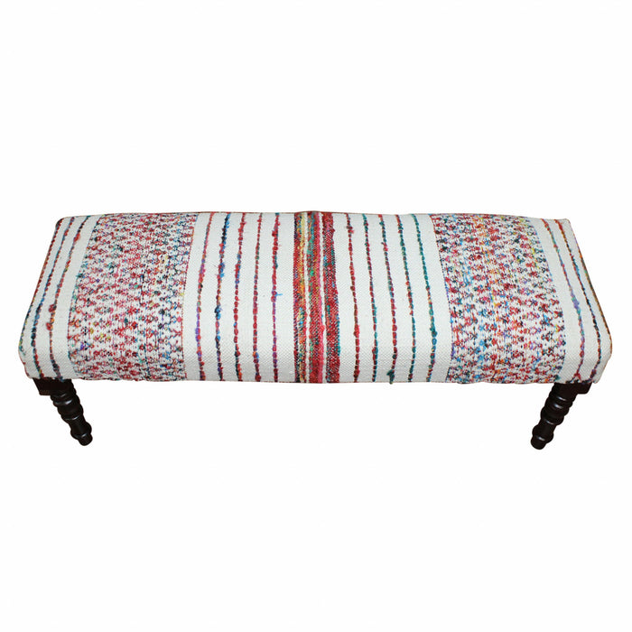 Leg Chevron Stripe Upholstered Bench - Ivory Red / Pink Black