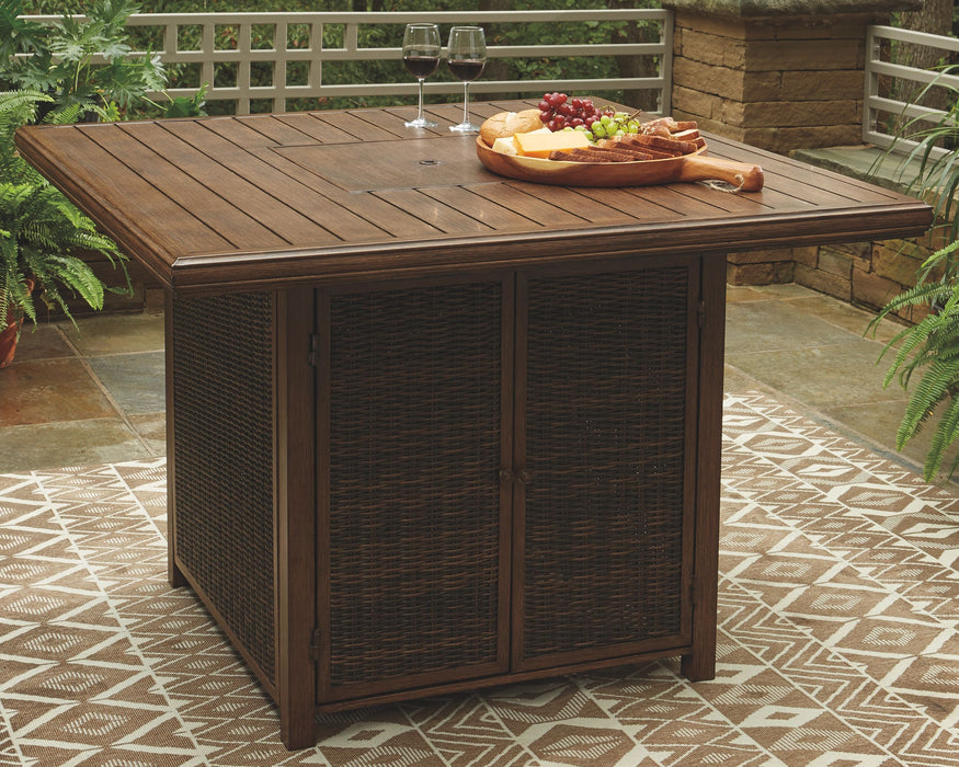 Paradise - Medium Brown - Square Bar Table W/Fire Pit - Simple Home Plus