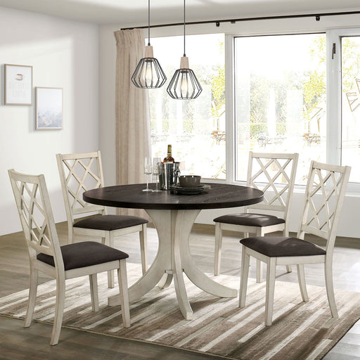 Haleigh - Round Dining Table - Antique White / Dark Walnut - Simple Home Plus