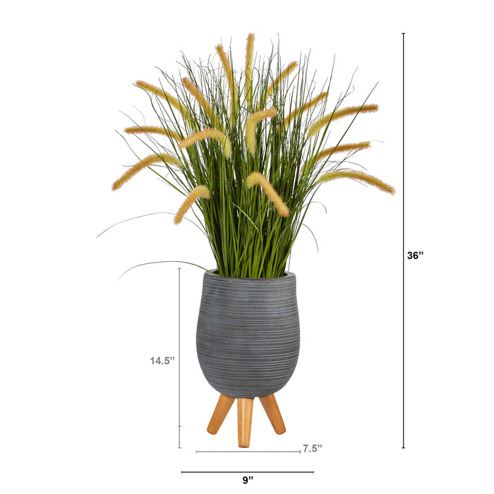 3' Onion Grass Artificial Plant in Gray Planter with Stand