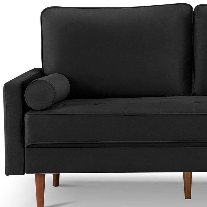 Velvet Sofa And Toss Pillows With Dark Brown Legs - Black