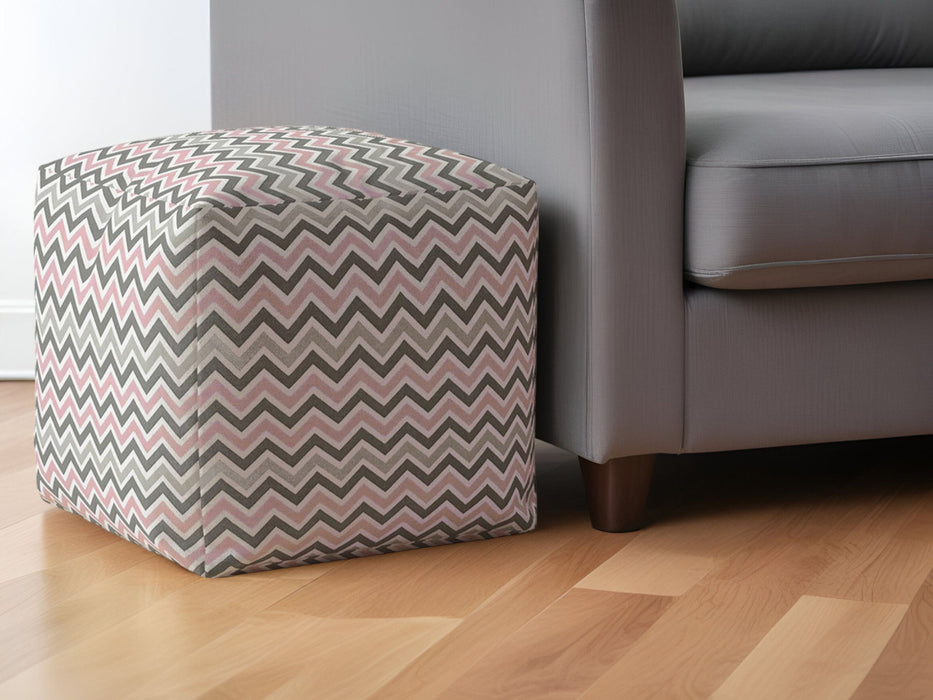 Twill Chevron Pouf Ottoman - Gray