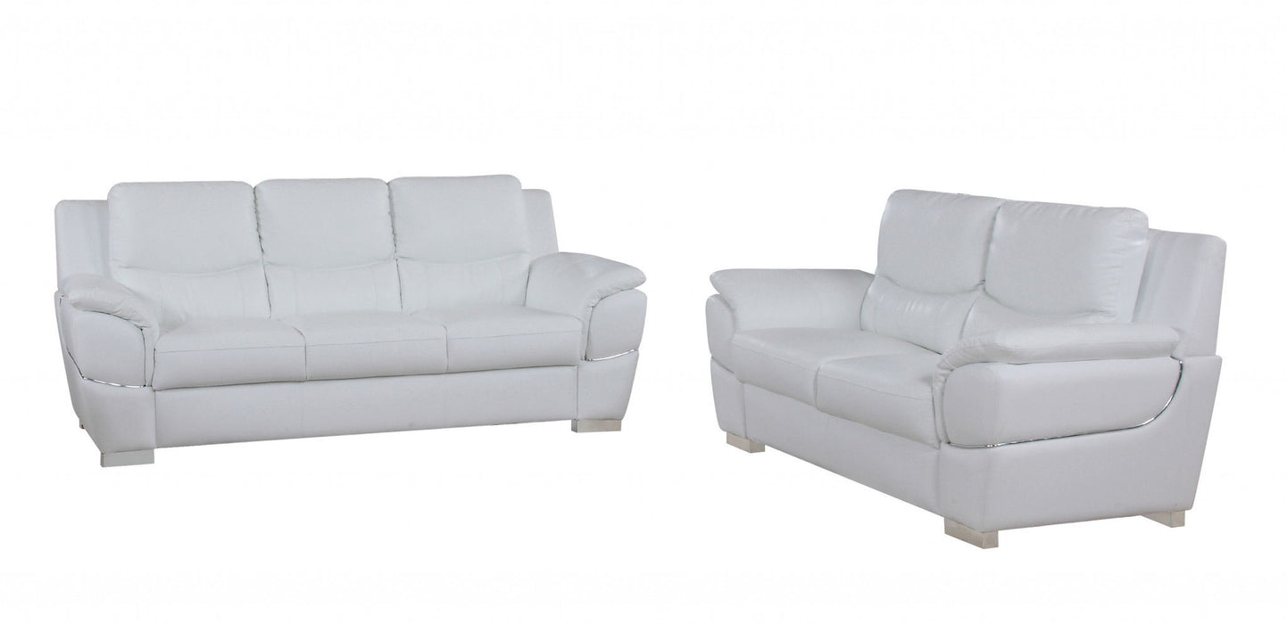 2 Piece Genuine Leather Indoor Five Person Seating Set - White