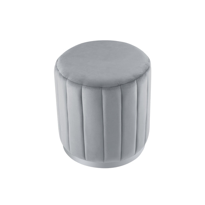 Round Velvet Ottoman - Silver / Gray