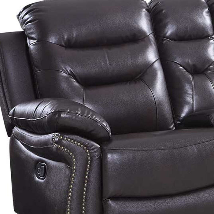 Faux Leather Manual Reclining Love Seat With Storage - Brown