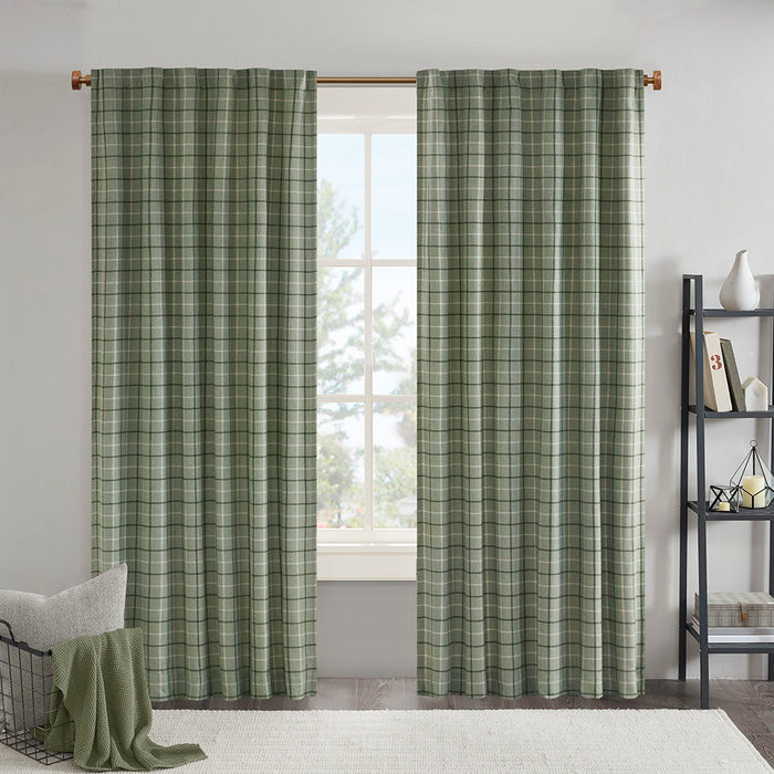 Anaheim - Plaid Rod Pocket and Back Tab Curtain Panel With Fleece Lining - Green