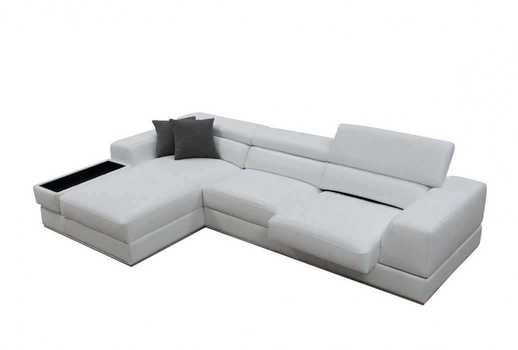 Genuine Leather L Shaped Two Piece Sofa And Chaise Sectional With Console - White