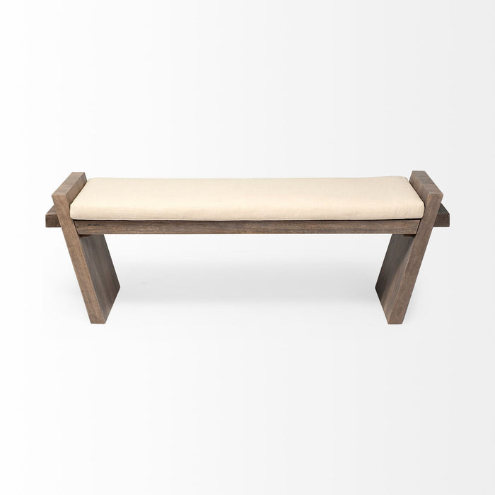 Upholstered Linen Blend Bench - Cream / Brown