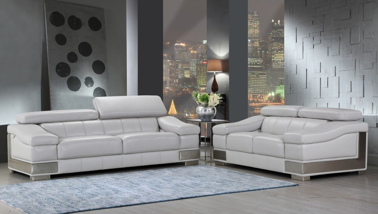 2 Piece Five Person Italian Leather Indoor Seating Set - Light Gray