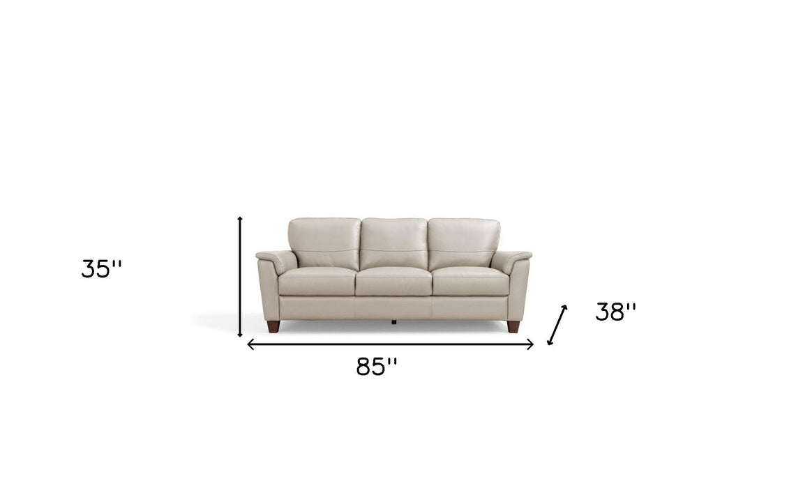 Leather Sofa With Black Legs - Beige