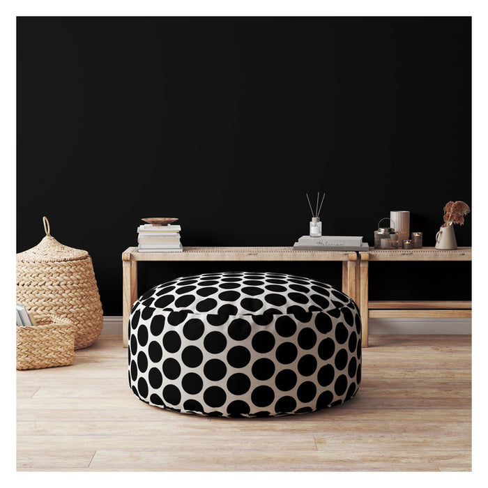 Cotton Round Polka Dots Pouf Ottoman - Black / White