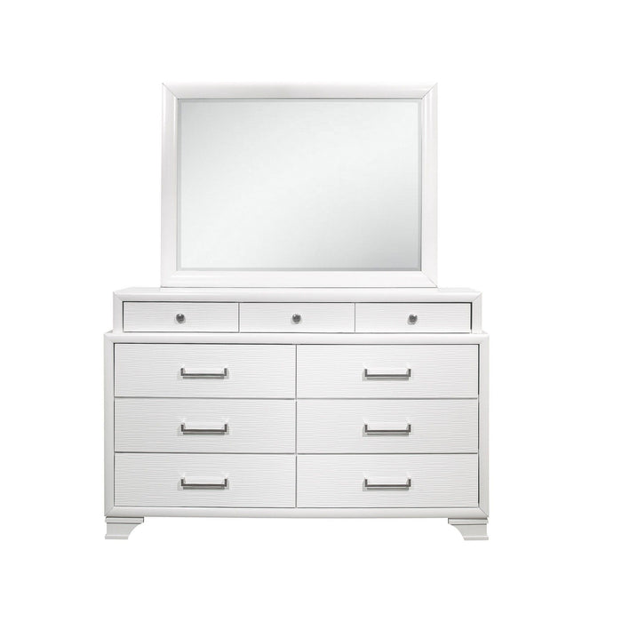 Solid Wood Mirrored Nine Drawer - White