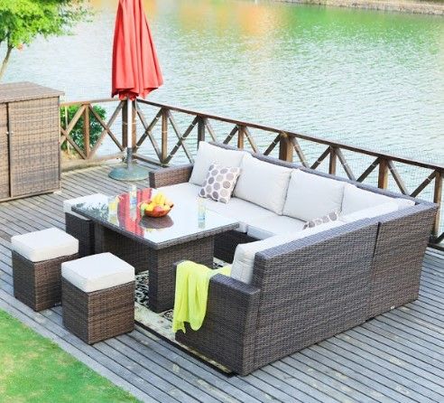 Piece Outdoor Sectional Set With Cushions - Brown