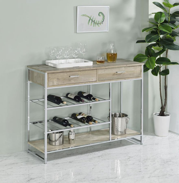 Melrose - Bar Cabinet - Gray Washed Oak And Chrome - Simple Home Plus