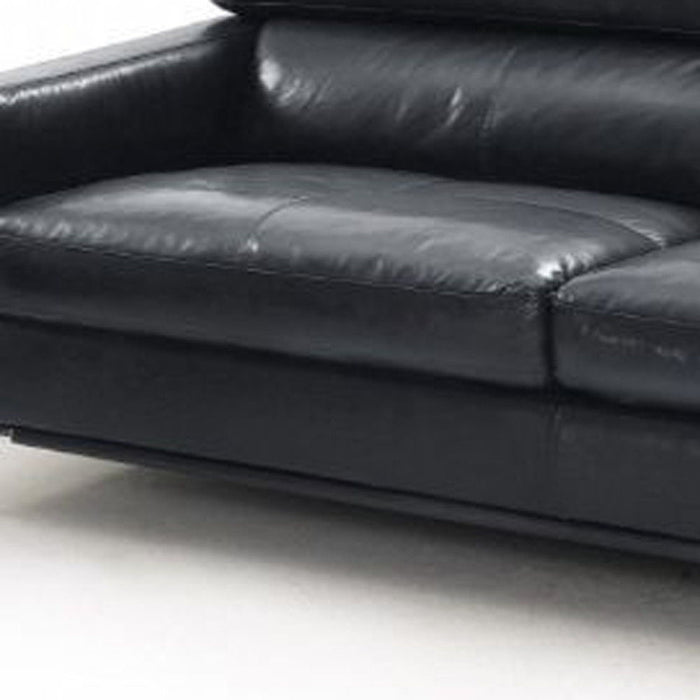 Genuine Leather Sofa With Silver Legs - Black