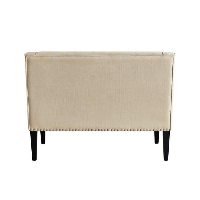 Upholstered Linen Bench - Beige / Black