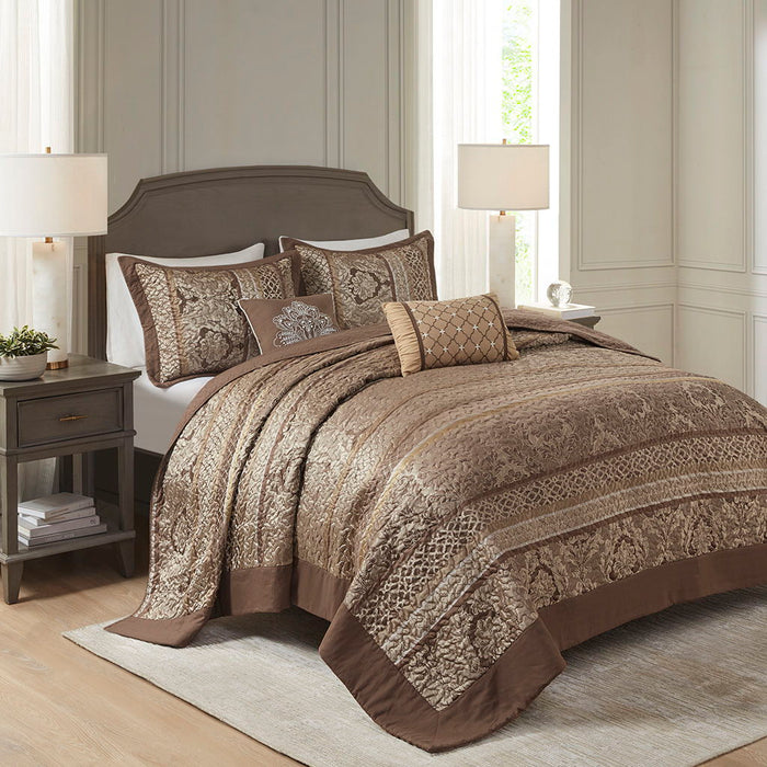 Bellagio - 5 Piece Reversible Bedspread Set - Brown / Gold