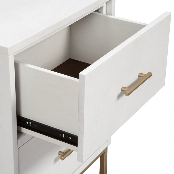 Lines 2 Drawer Nightstand - White / Gold