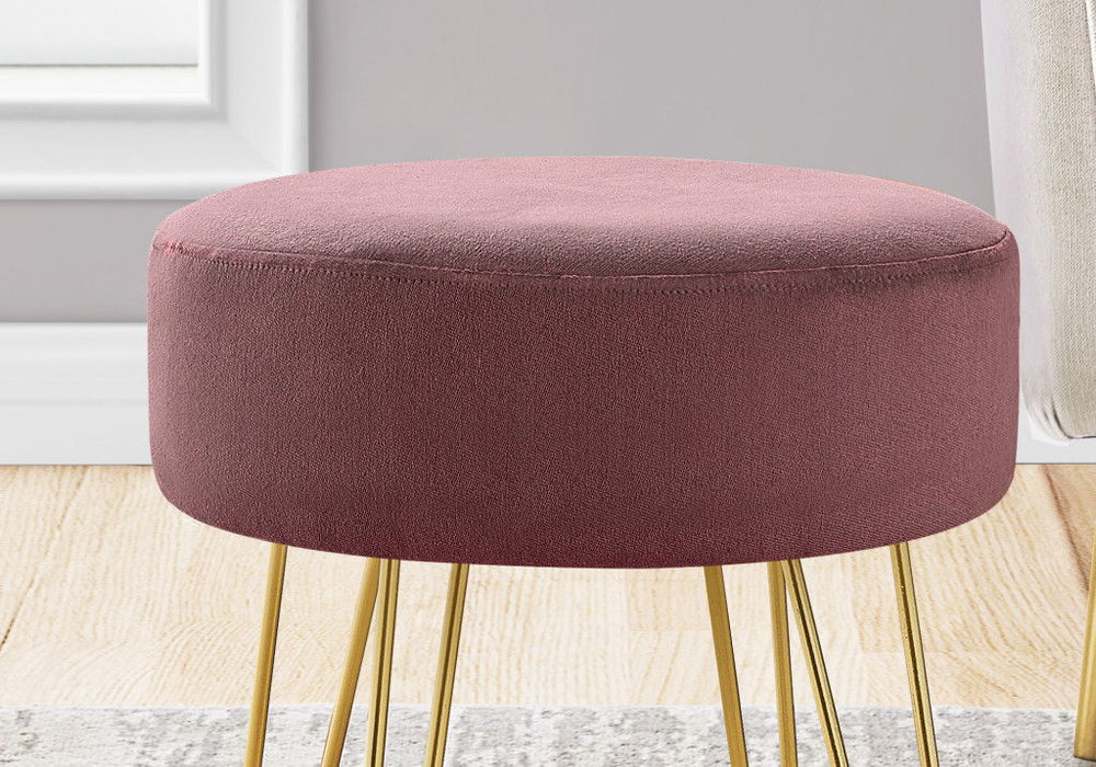 Velvet Round Ottoman - Plum / Gold