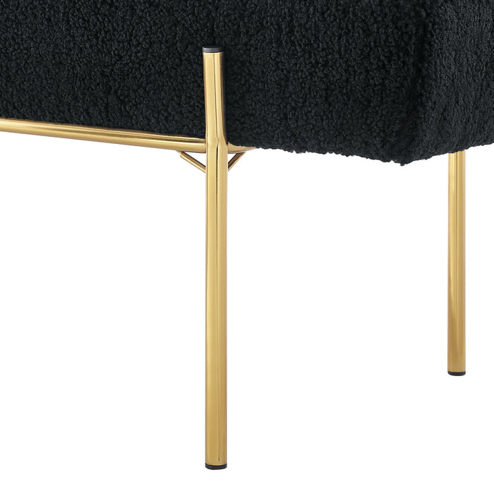 Upholstered Sherpa Bench - Black / Gold