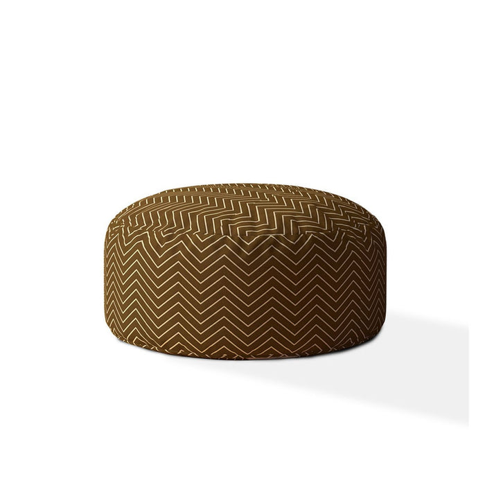 Cotton Round Chevron Pouf Ottoman - Brown