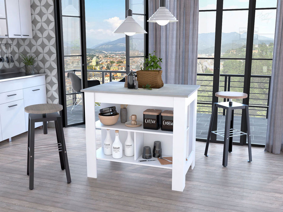 Kitchen Island With Three Storage Shelves - Marble / White