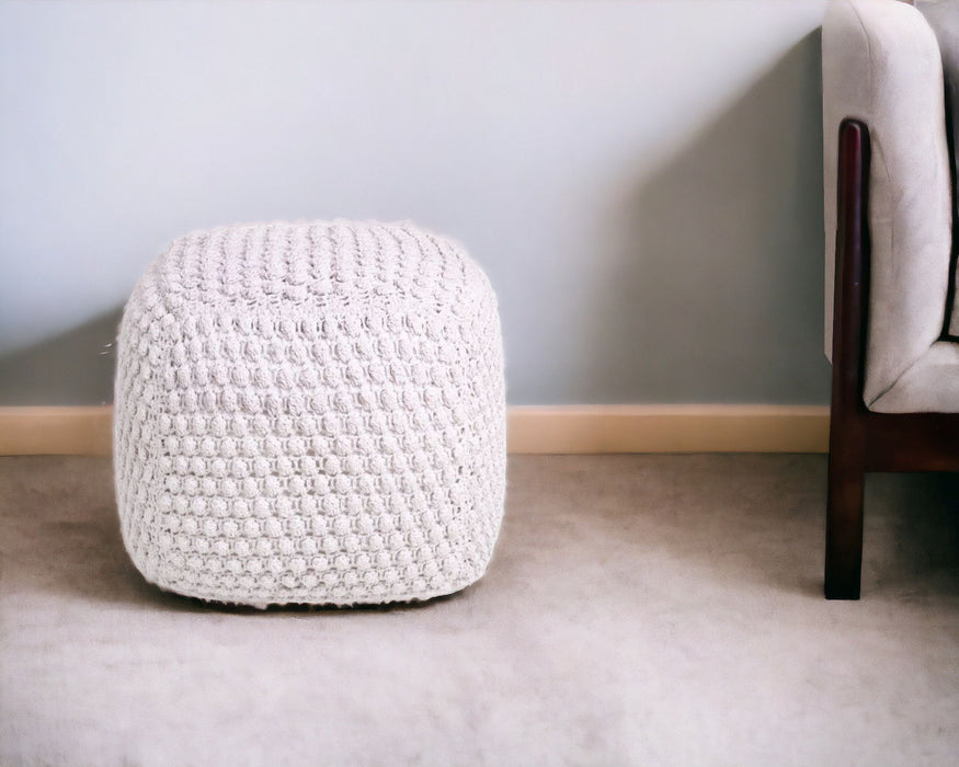 Cotton, Blend Pouf Ottoman - White