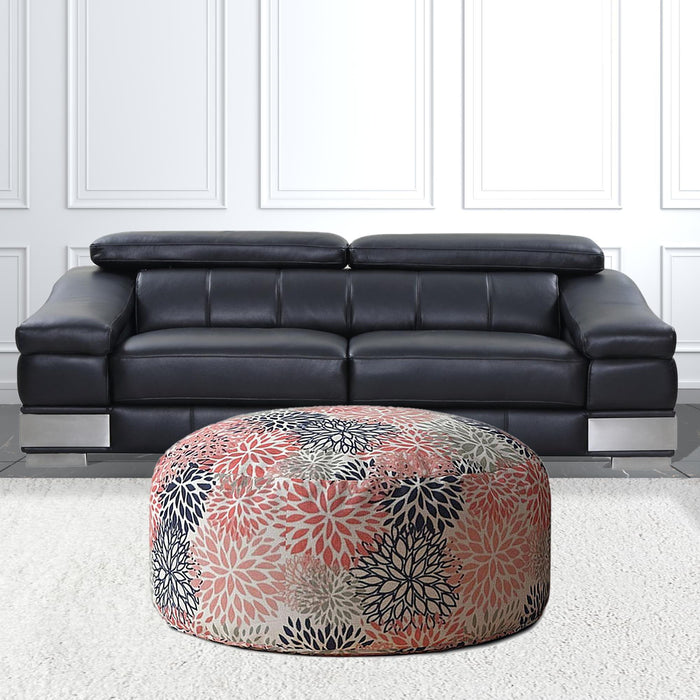 Polyester Round Floral Pouf Cover - Coral