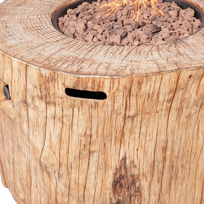 Faux Wood Stump Propane Round Fire Pit With Cover - Brown