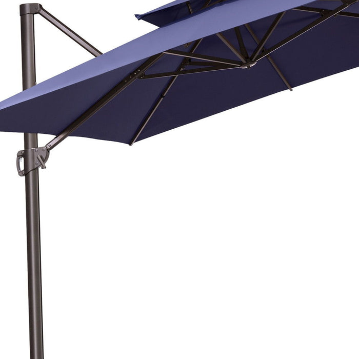 Polyester Square Tilt Cantilever Patio Umbrella With Stand - Navy Blue