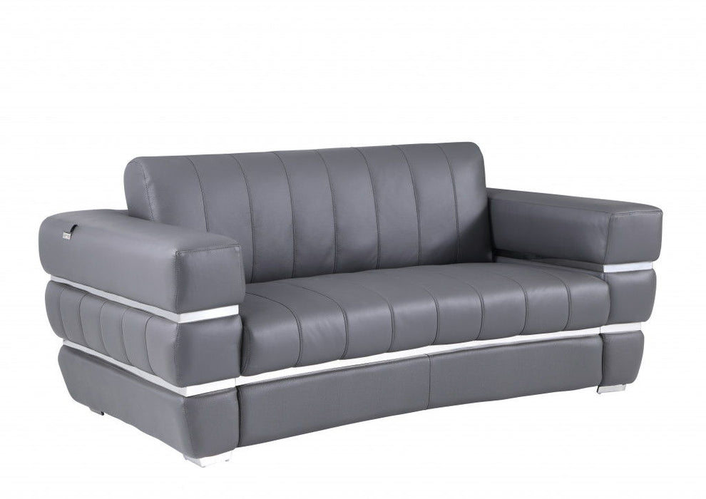 Italian Leather, Loveseat - Gray / Silver