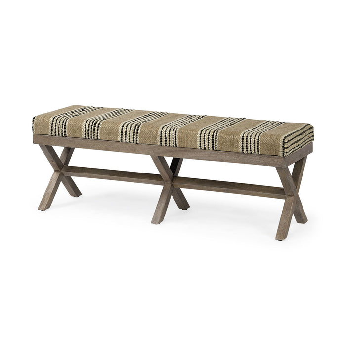 Upholstered Cotton Blend Bench - Beige / Brown