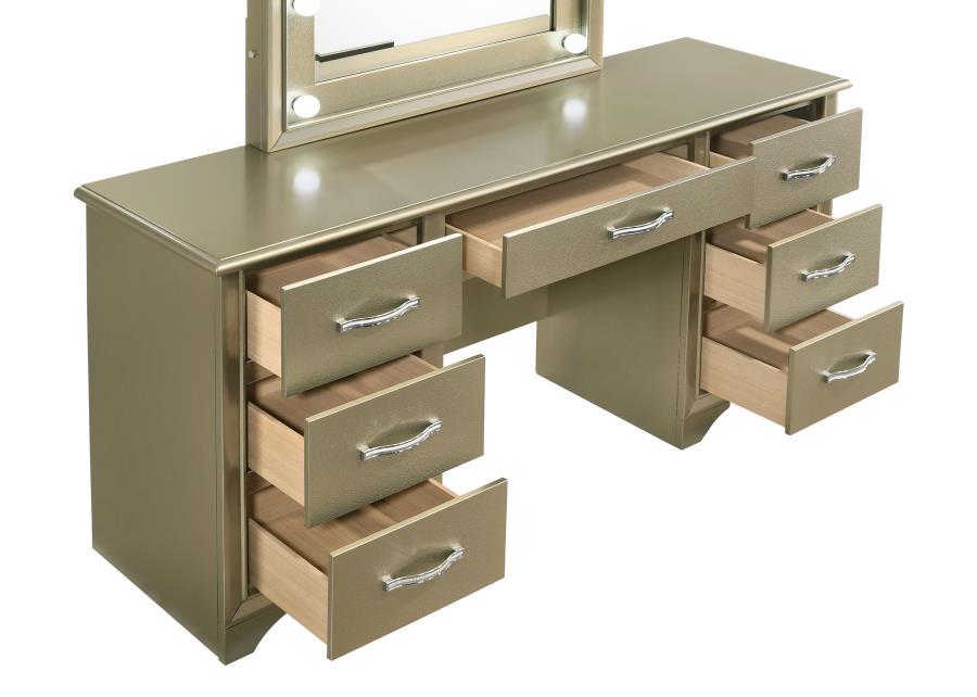 Beaumont - 7-Drawer Vanity Desk With Lighting Mirror - Champagne - Simple Home Plus