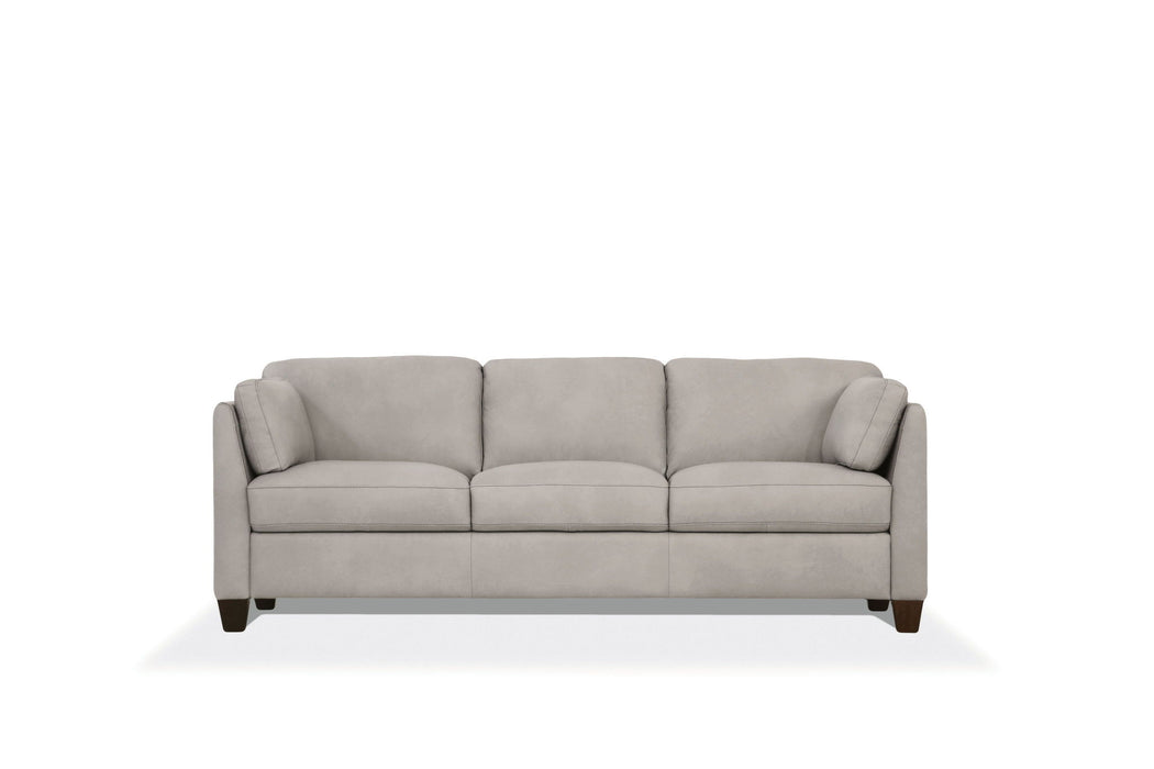 Leather Sofa With Black Legs - Light Gray