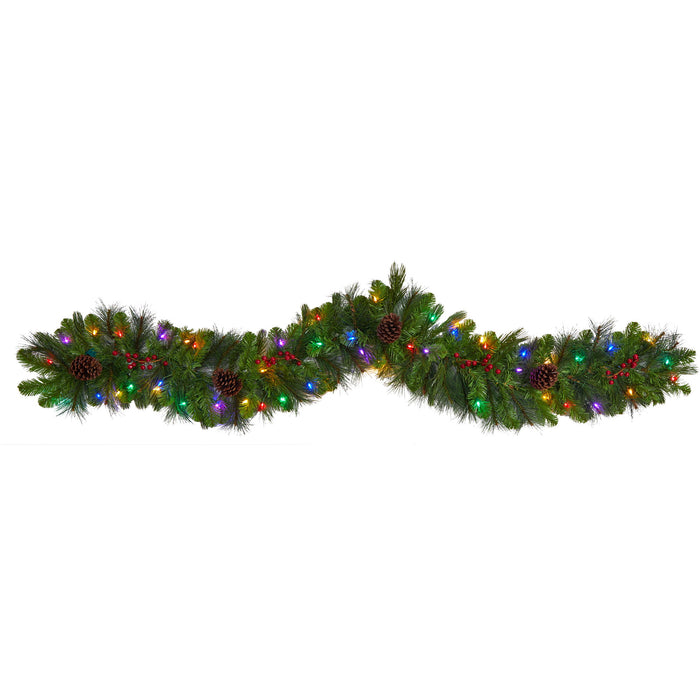 6' Pinecones and Berries Xmas Garland w/50 Multicolored LEDs