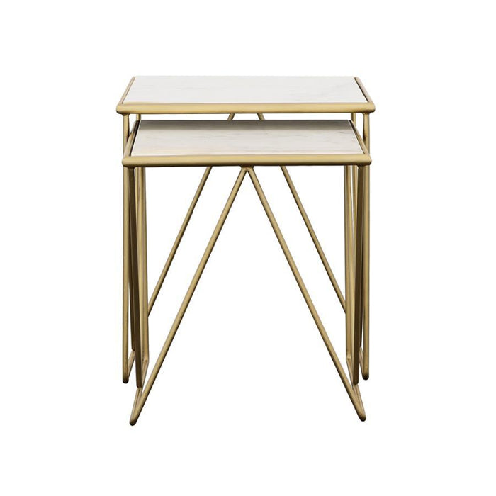 Bette - 2 Piece Nesting Table Set - White And Gold - Simple Home Plus