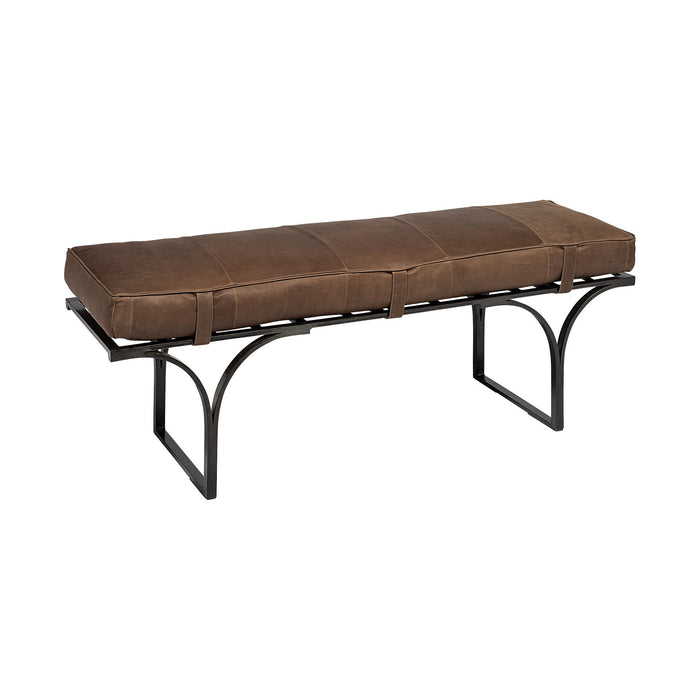 Upholstered Genuine Leather Bench - Brown / Black