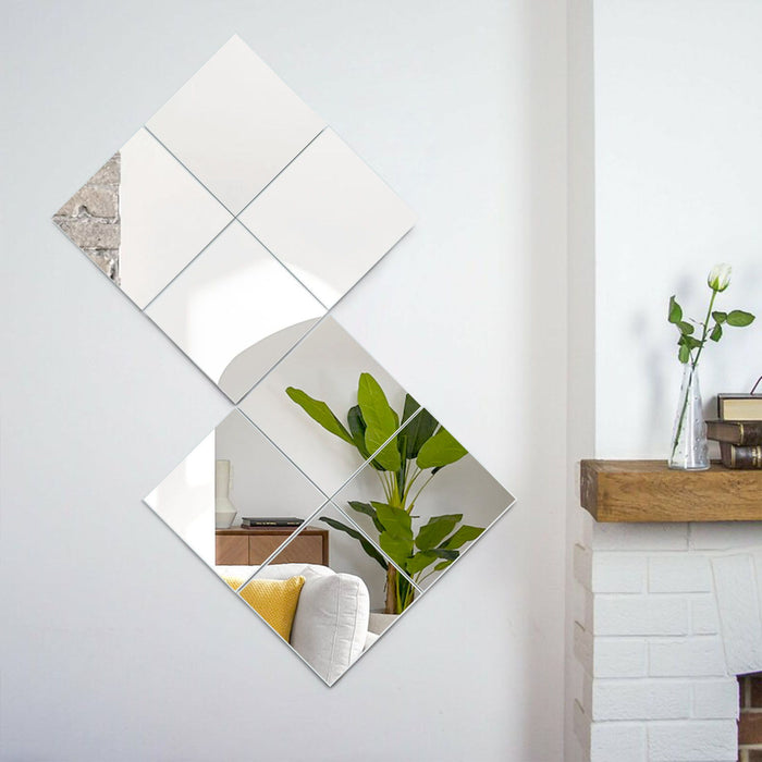 Set Of Eight Modern Frameless Mirror Tiles - Silver