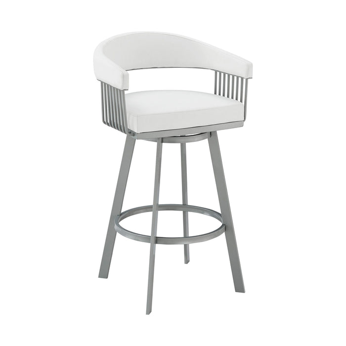 38" Swivel Backless Bar Height Bar Chair - White / Silver