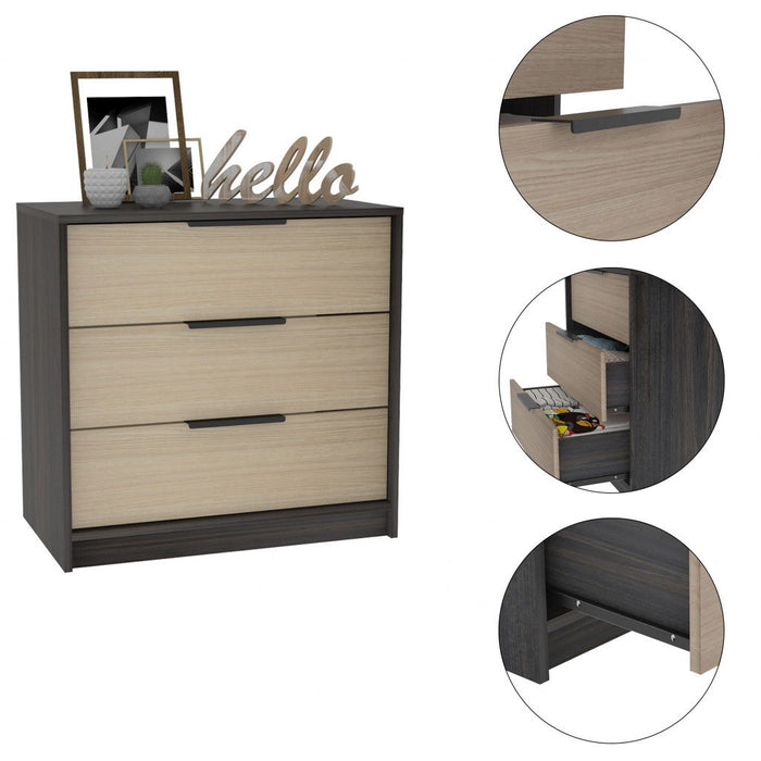 Three Drawer Dresser - Black / Light Oak