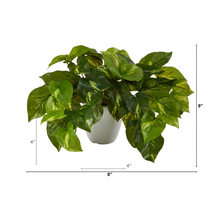 9" Pothos Artificial Plant in White Planter (Real Touch)