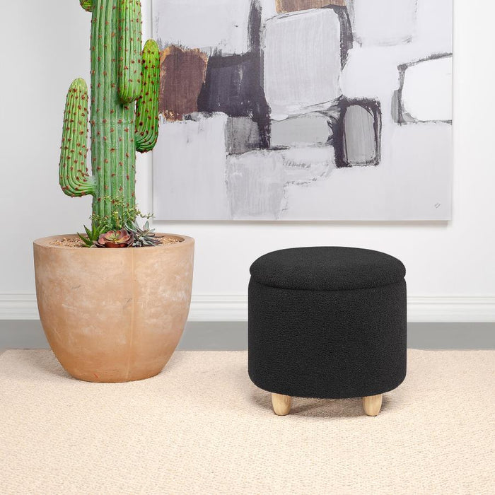 Valia - Faux Sheepskin Upholstered Round Storage Ottoman