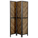 Marlene - Herringbone Pattern 3-Panel Screen - Rustic Tobacco And Black - Simple Home Plus